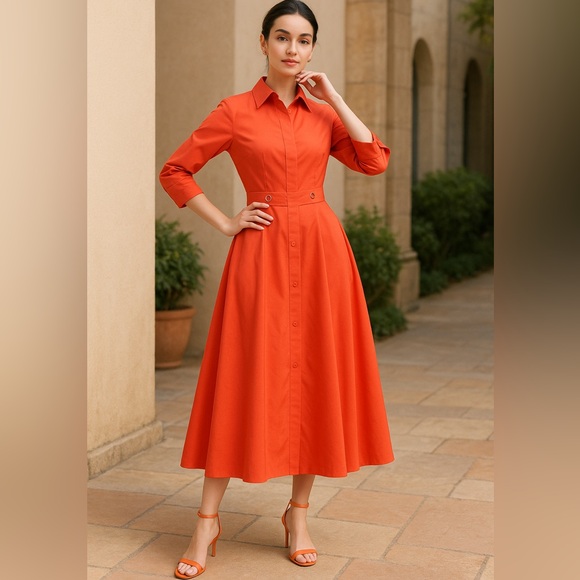 MaxMara Dresses & Skirts - 🆕 MaxMara Orange FLAVIO Nupar Cotton Poplin shirt Dress Party Christmas Casual